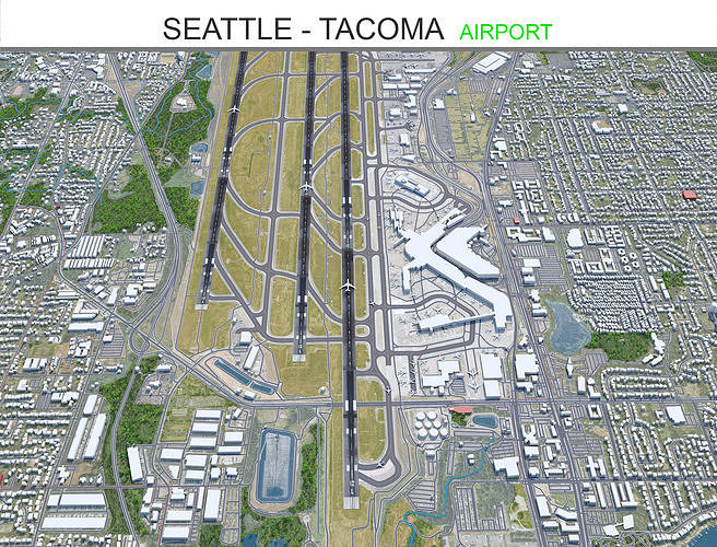 Seattle - Tacoma Airport 10km Low-poly 3D model