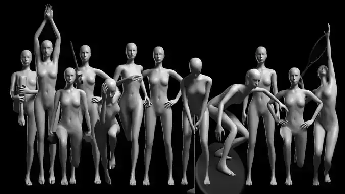 Animated Female Mesh - 12 sport poses v4 Low-poly 3D model