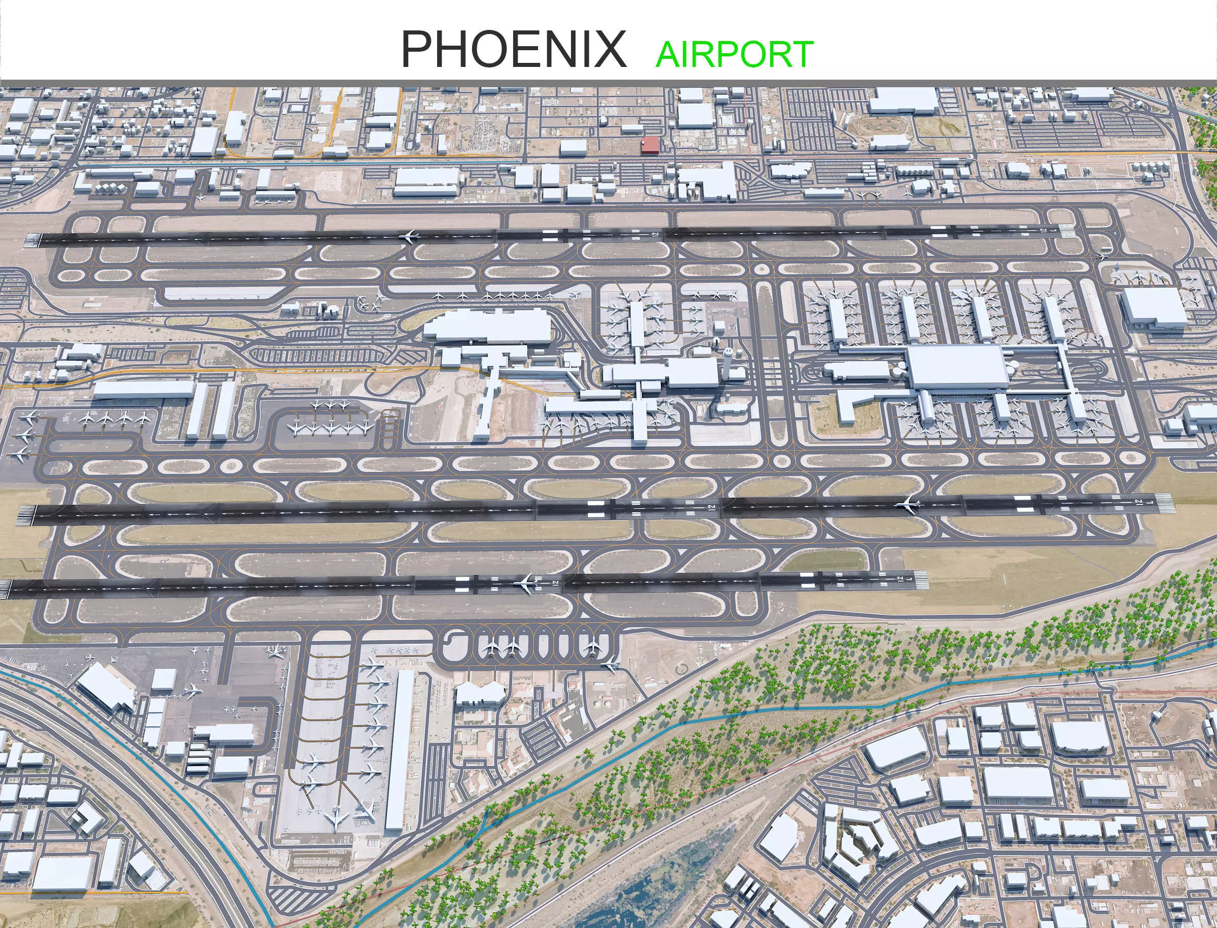 Phoenix Airport 10km Low-poly 3D model