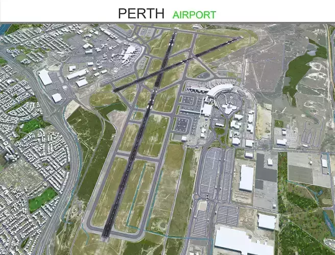 Perth Airport 10km Low-poly 3D model