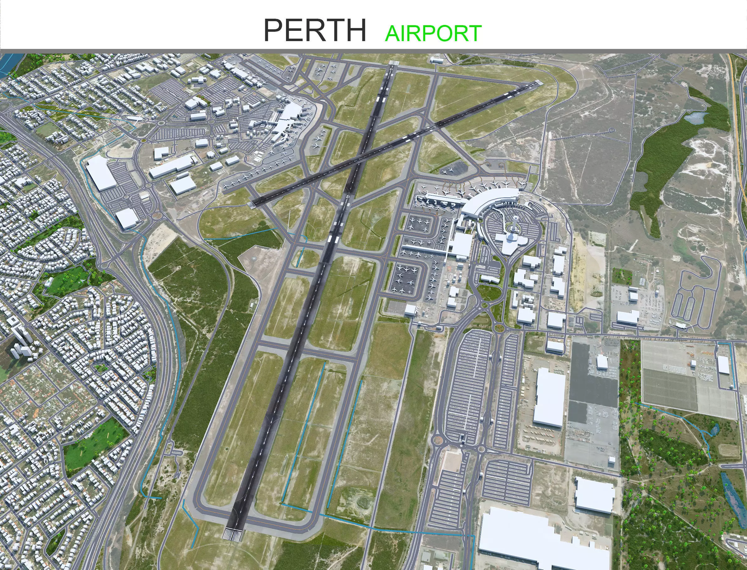 Perth Airport 10km Low-poly 3D model_0