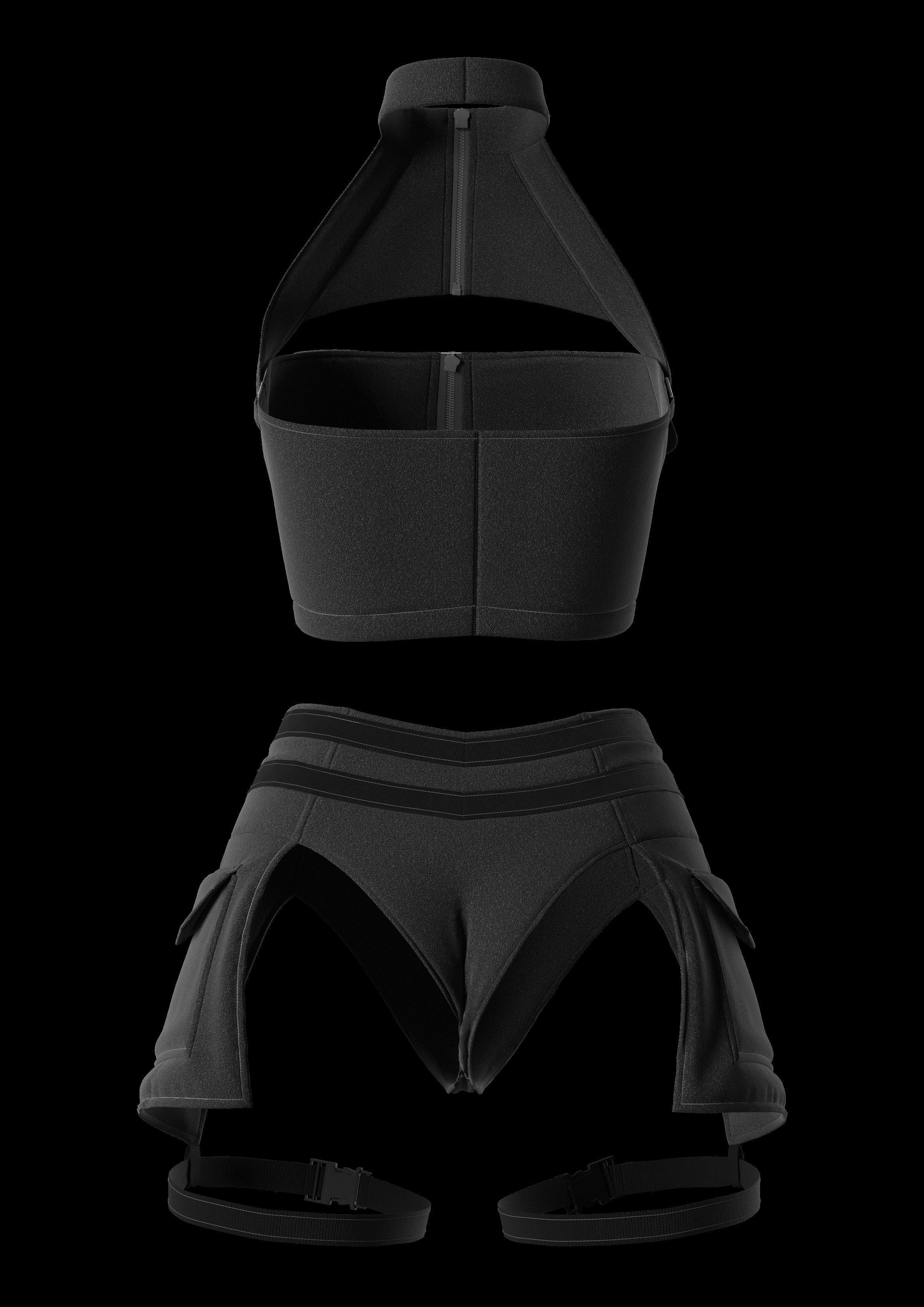 Tactical Sexy Female Outfit Marvelous Designer Project 3D model_9