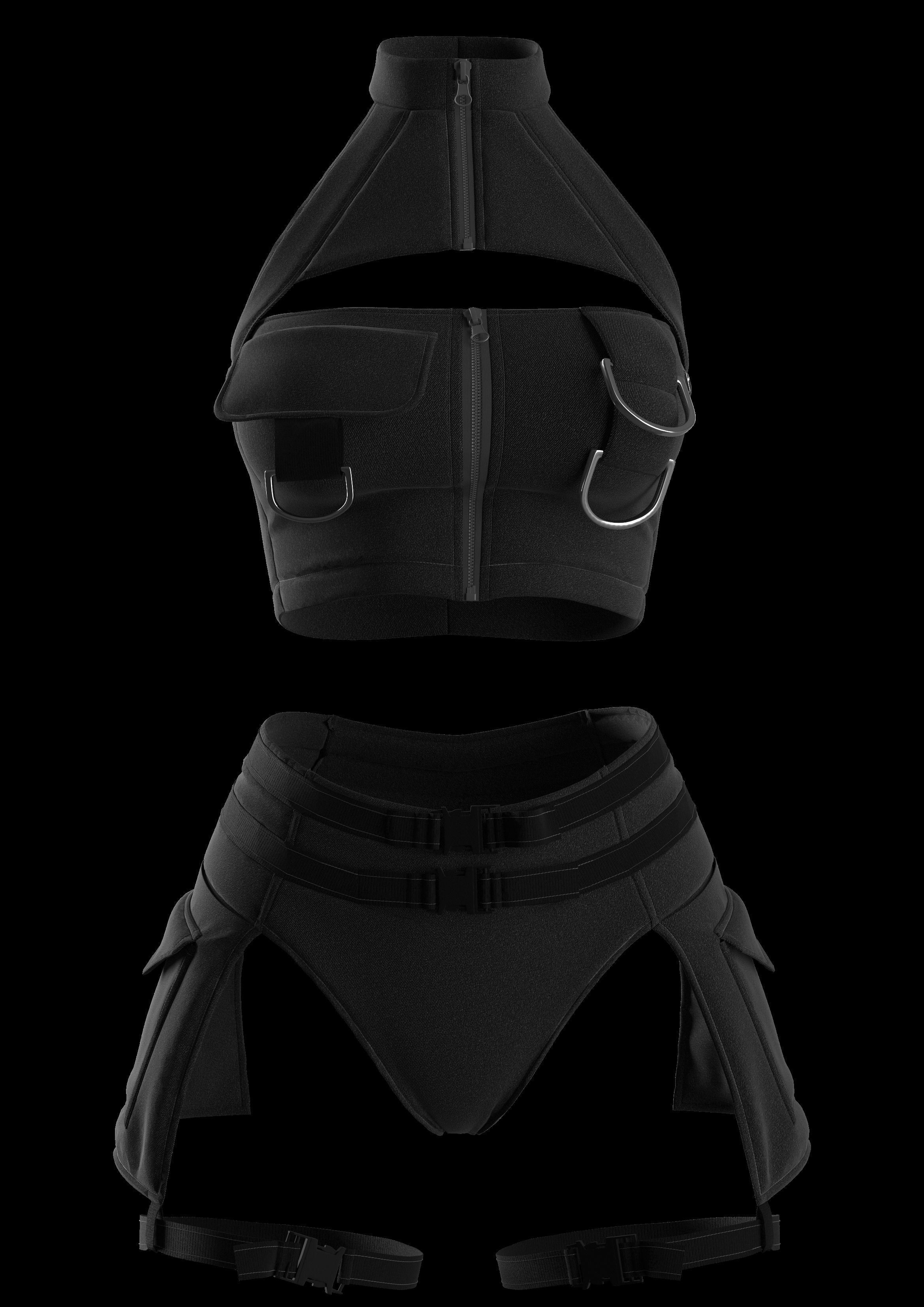Tactical Sexy Female Outfit Marvelous Designer Project 3D model_7