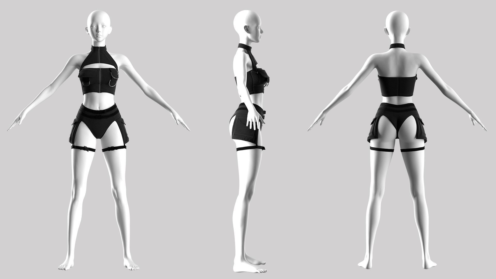 Tactical Sexy Female Outfit Marvelous Designer Project 3D model_2
