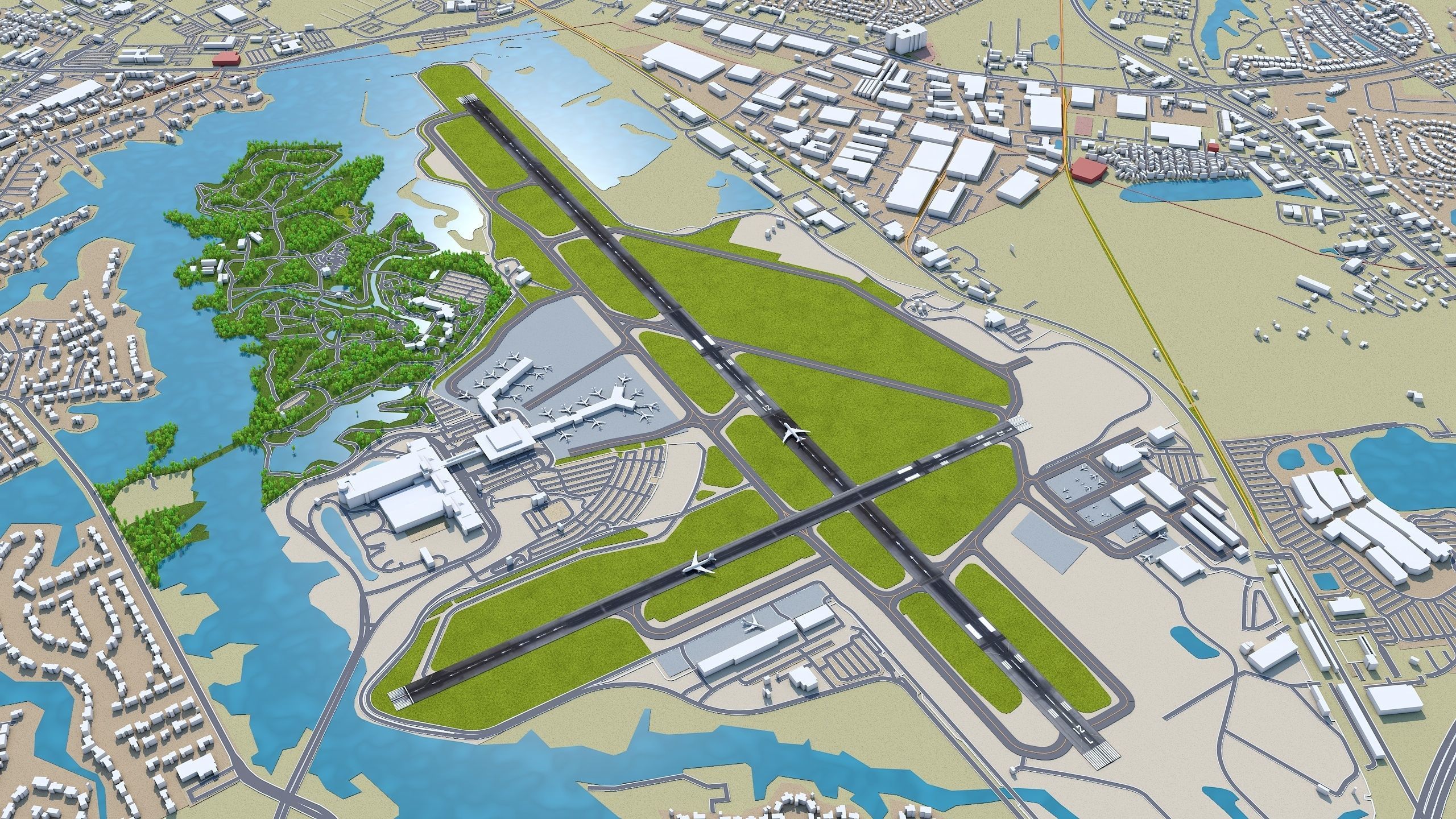 Norfolk International Airport 10km Low-poly 3D model_6