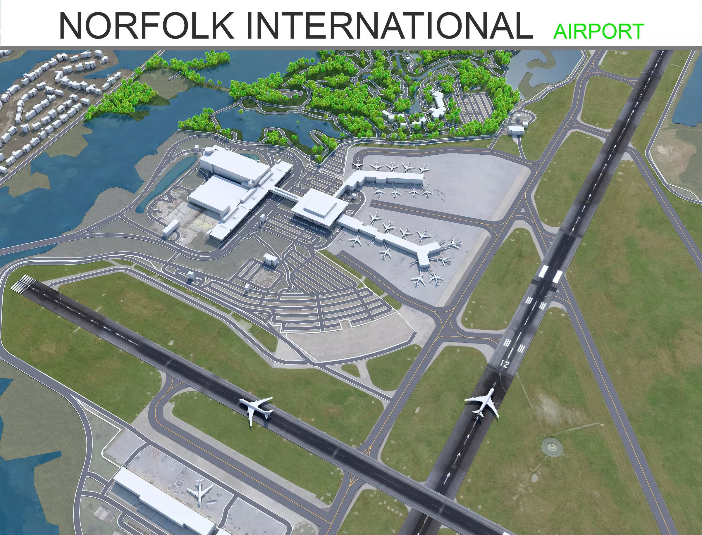 Norfolk International Airport 10km Low-poly 3D model_0