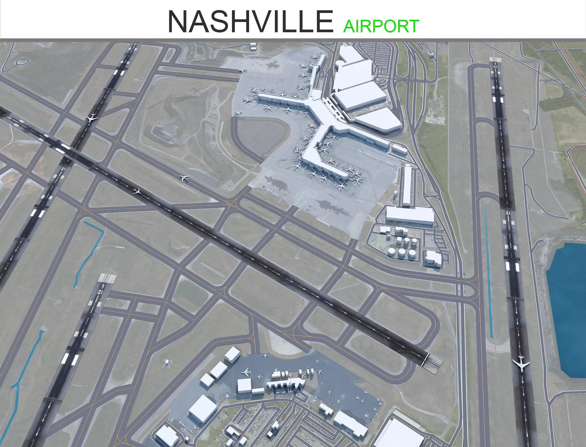 Nashville Airport 10km Low-poly 3D model