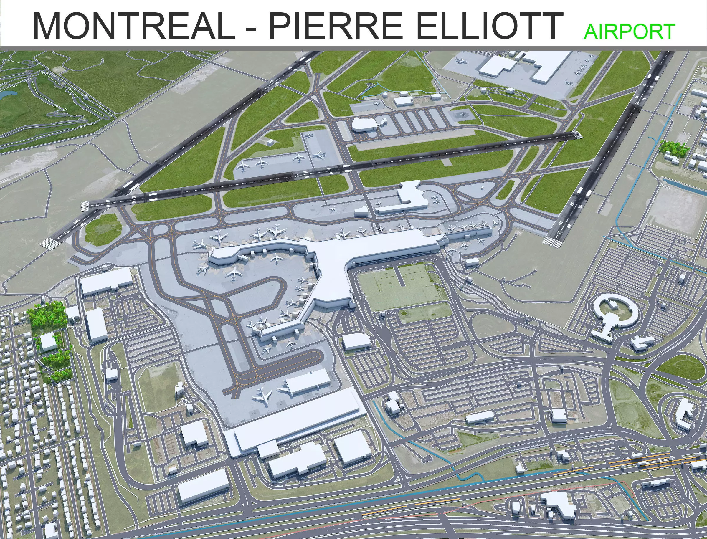 Montreal Pierre Elliott Trudeau Airport 10km Low-poly 3D model