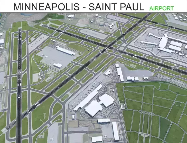 Minneapolis - Saint Paul Airport 12km Low-poly 3D model