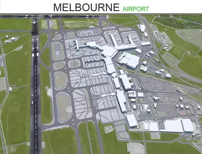 Melbourne Airport 15km Low-poly 3D model