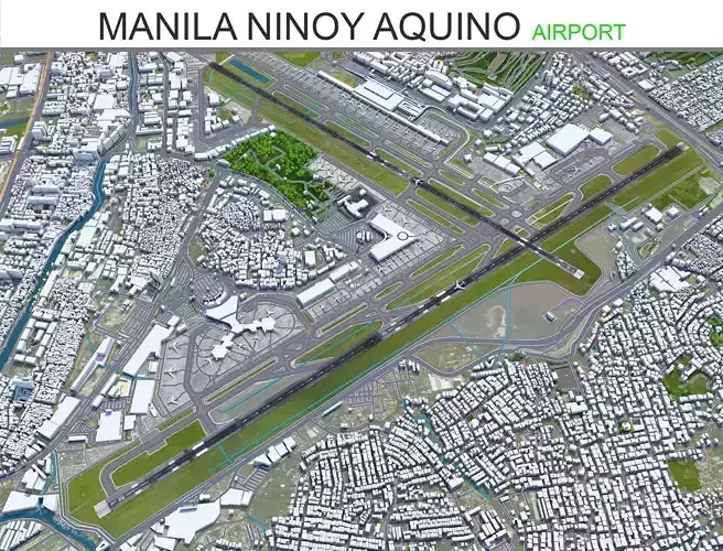 Manila Ninoy Aquino Airport 10km Low-poly 3D model