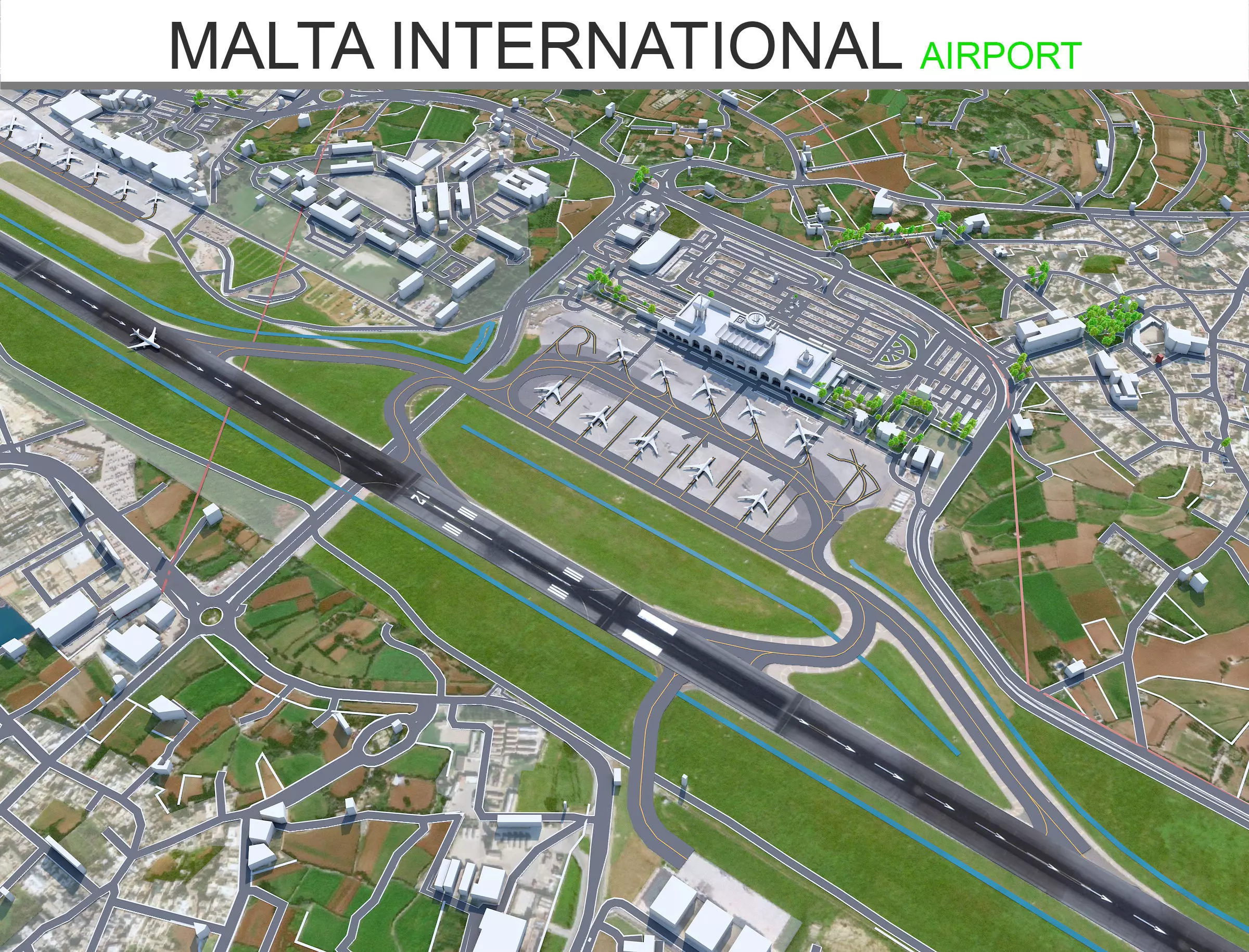 Malta International Airport 10km Low-poly 3D model