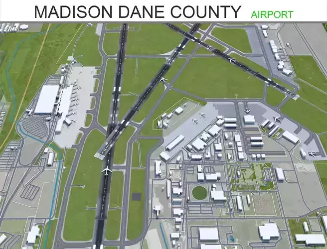 Madison Dane County Airport 10km Low-poly 3D model