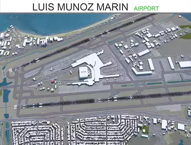 Luis Munoz Marin International Airport 10km Low-poly 3D model