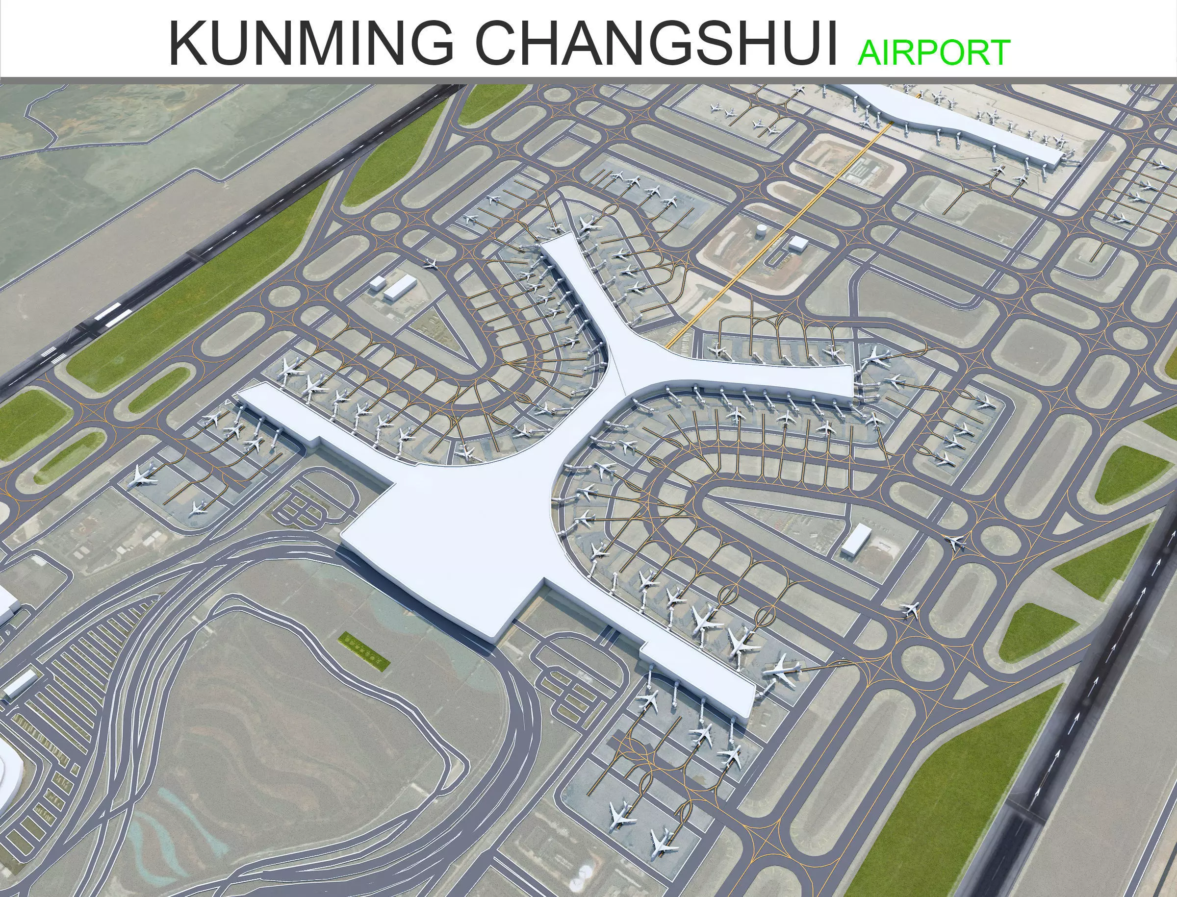 Kunming Changshui International Airport 10km Low-poly 3D model
