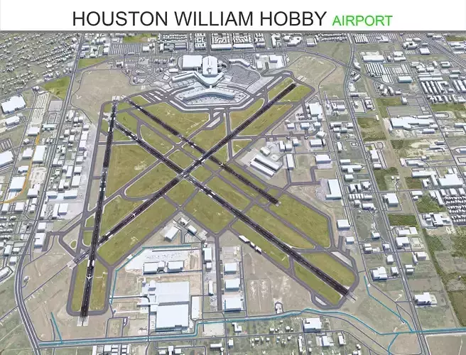 Houston William Hobby Airport 10km Low-poly 3D model