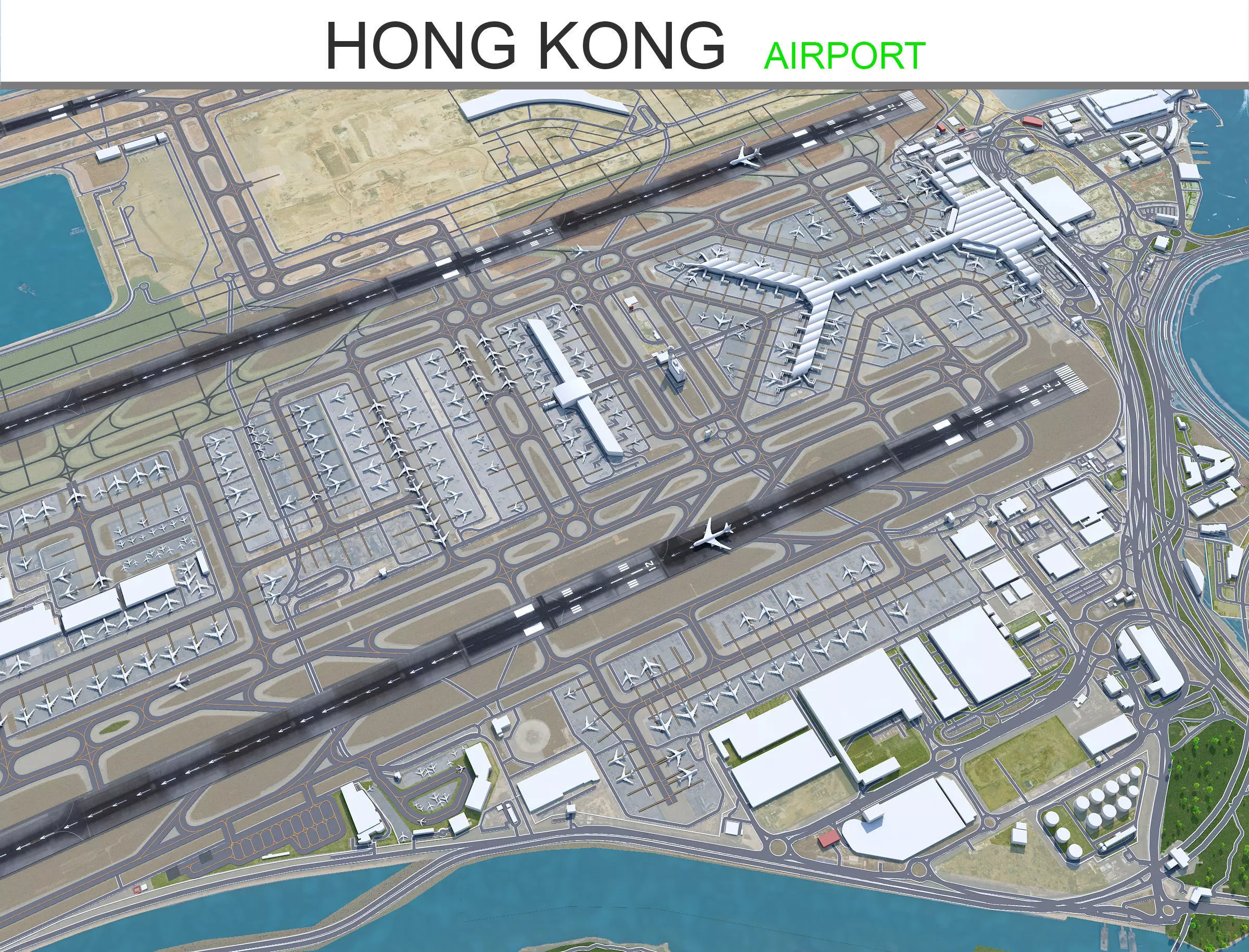 Hong Kong Airport 10km Low-poly 3D model