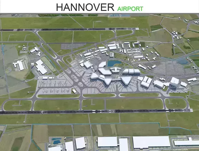 Hannover Airport 10km Low-poly 3D model