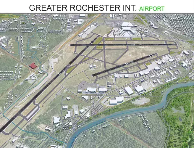 Greater Rochester International Airport 10km Low-poly 3D model