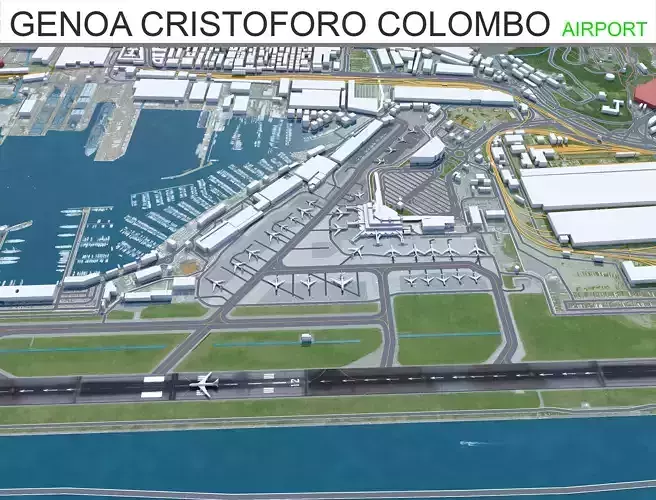 Genoa Cristoforo Colombo Airport 10km Low-poly 3D model