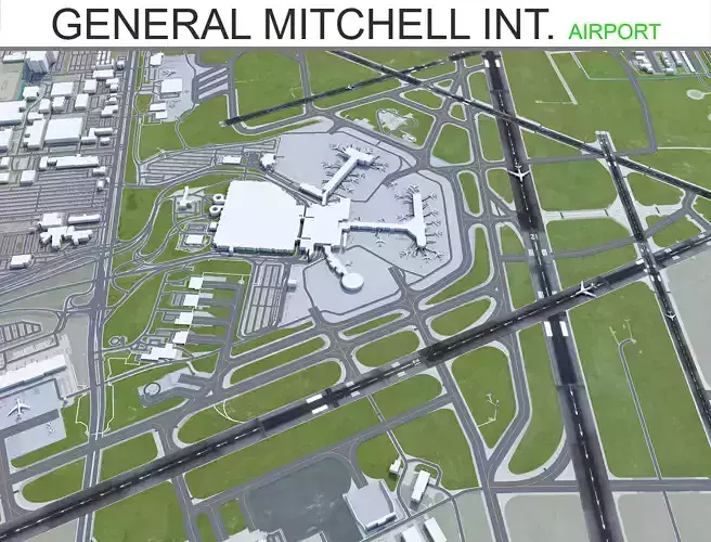 General Mitchell International Airport 10km Low-poly 3D model