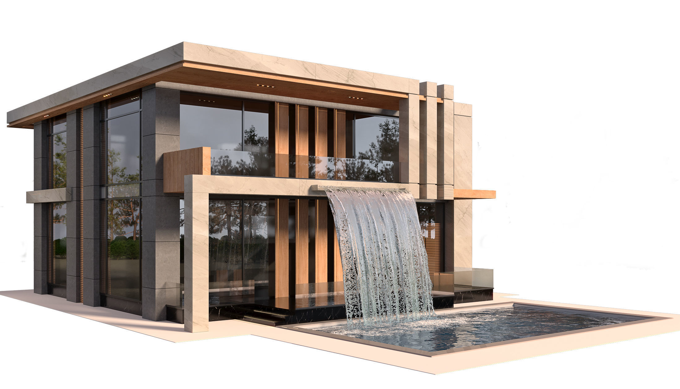 Villa With Pool and Waterfall  3D model_3