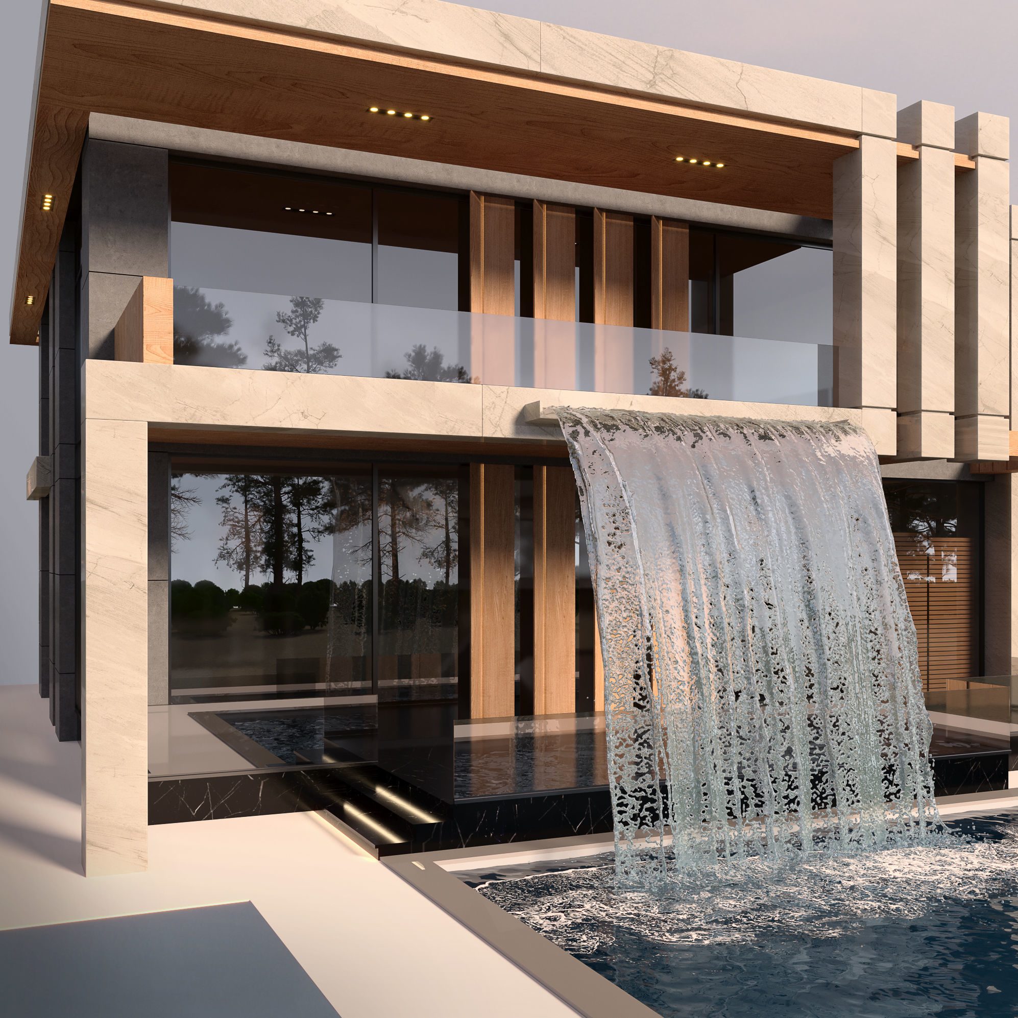 Villa With Pool and Waterfall  3D model_1