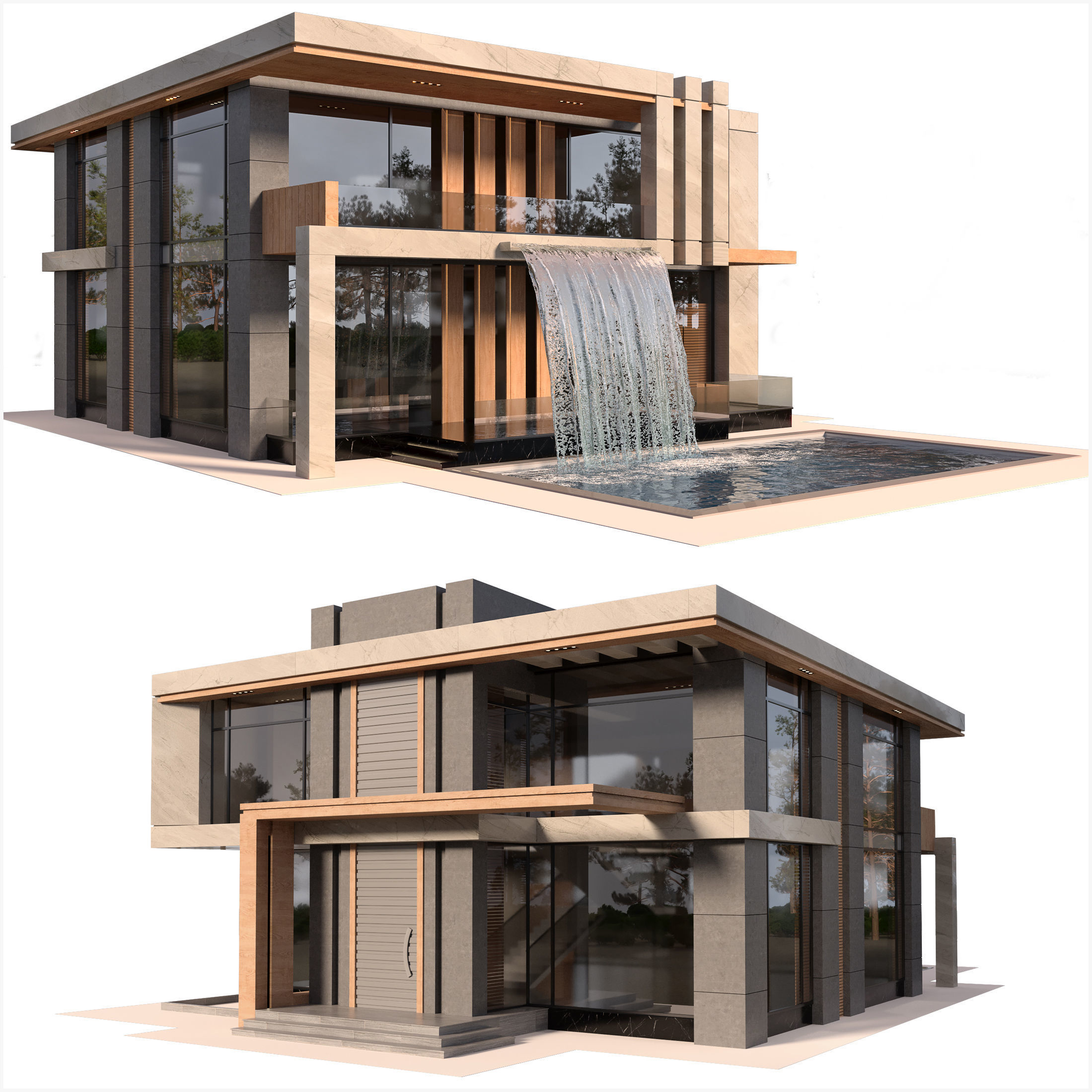Villa With Pool and Waterfall  3D model_6