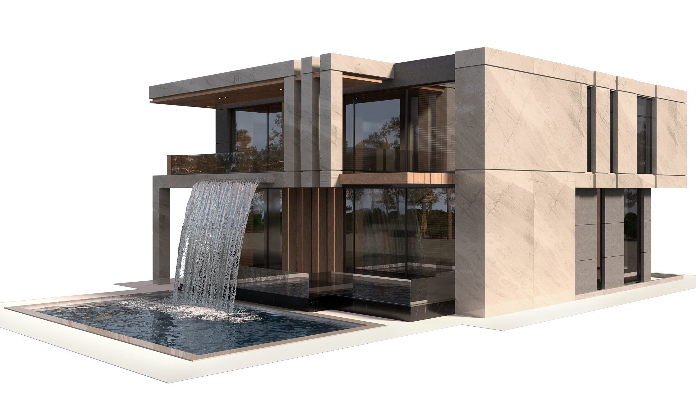 Villa With Pool and Waterfall  3D model_5