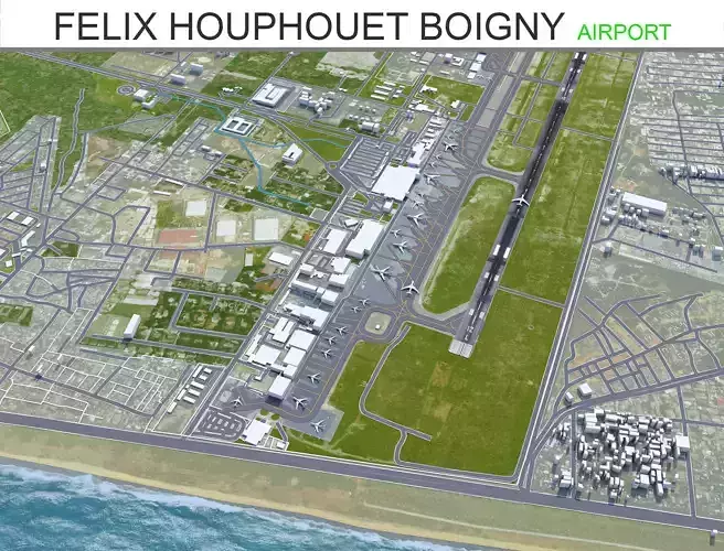 Felix Houphouet Boigny International Airport 10km Low-poly 3D model