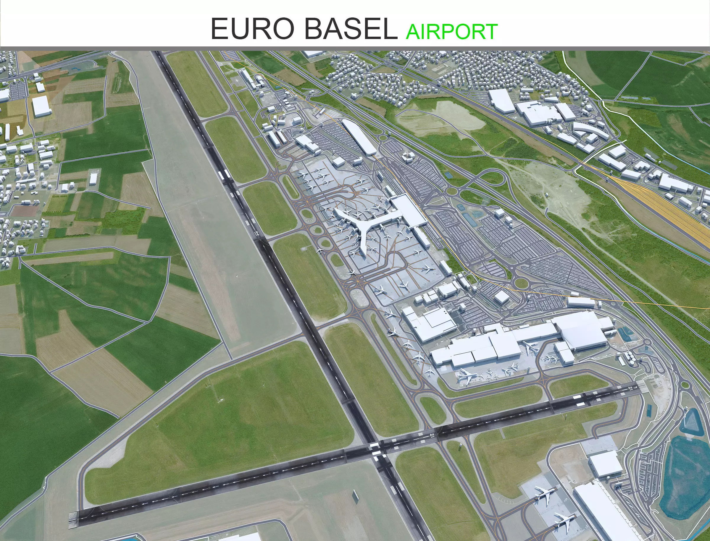 Euro Airport Basel 7km Low-poly 3D model_0