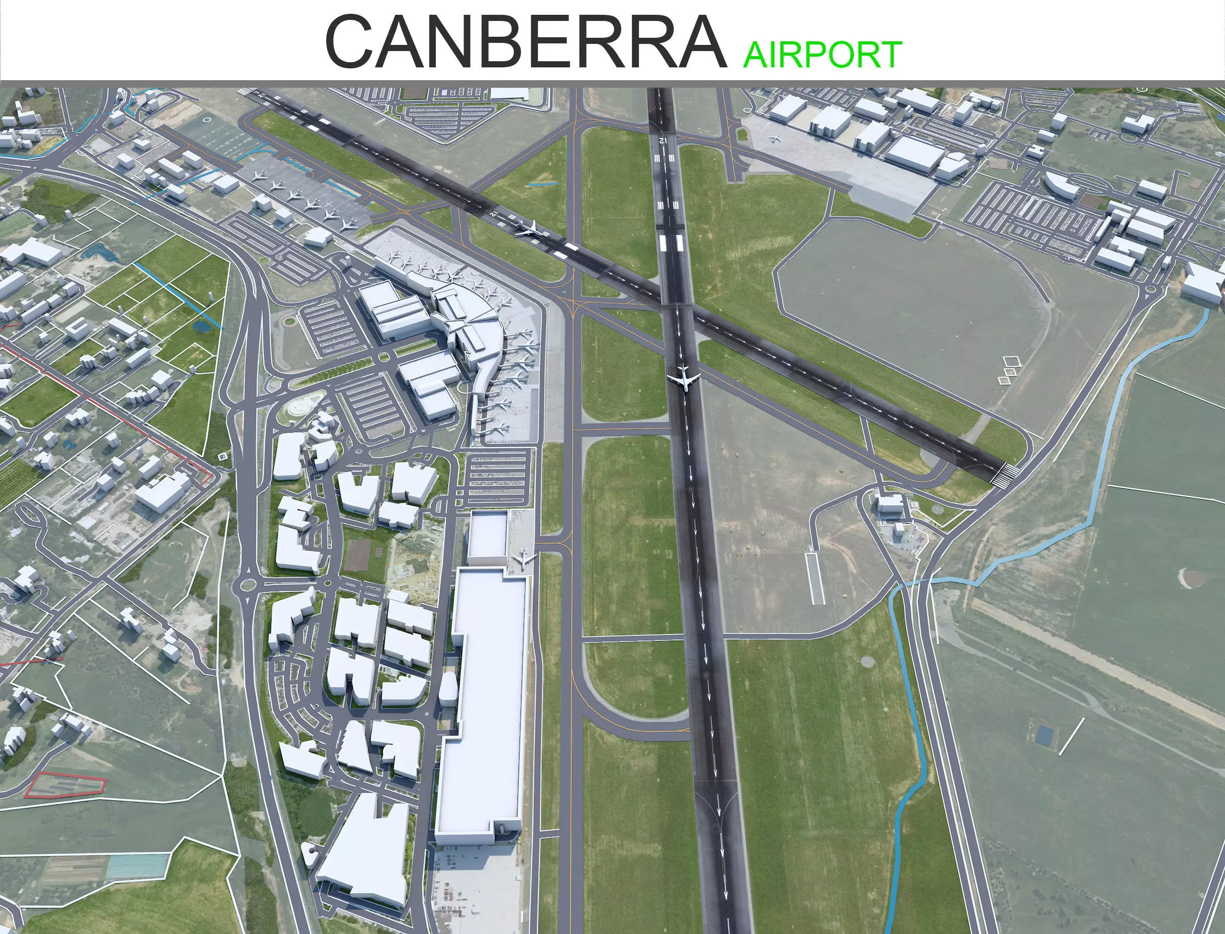Canberra Airport 10km Low-poly 3D model