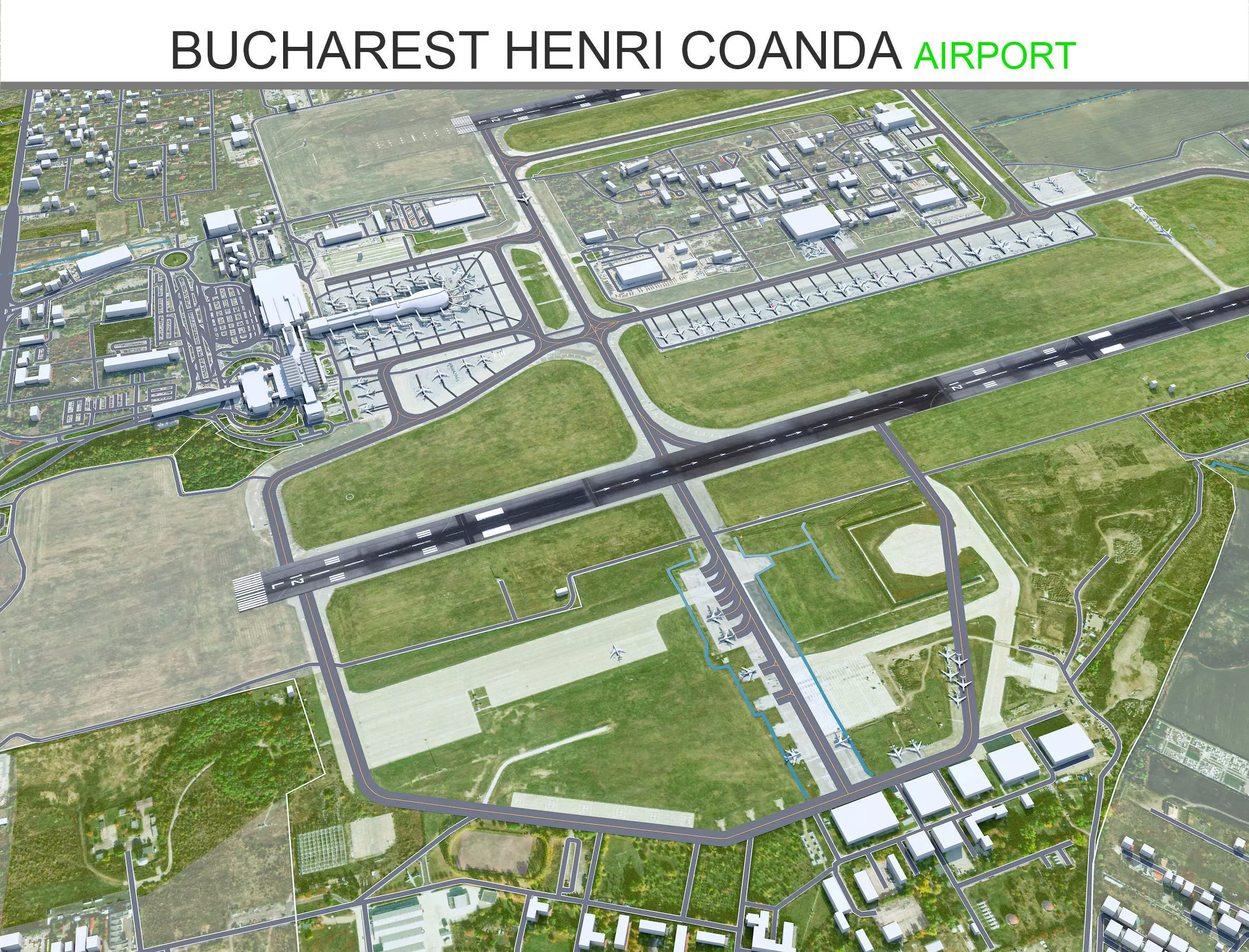 Bucharest Henri Coanda Airport 15km Low-poly 3D model