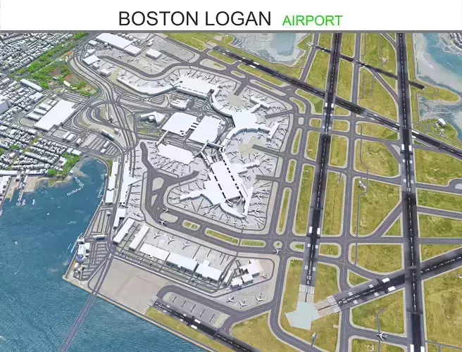 Boston Logan Airport 10km Low-poly 3D model