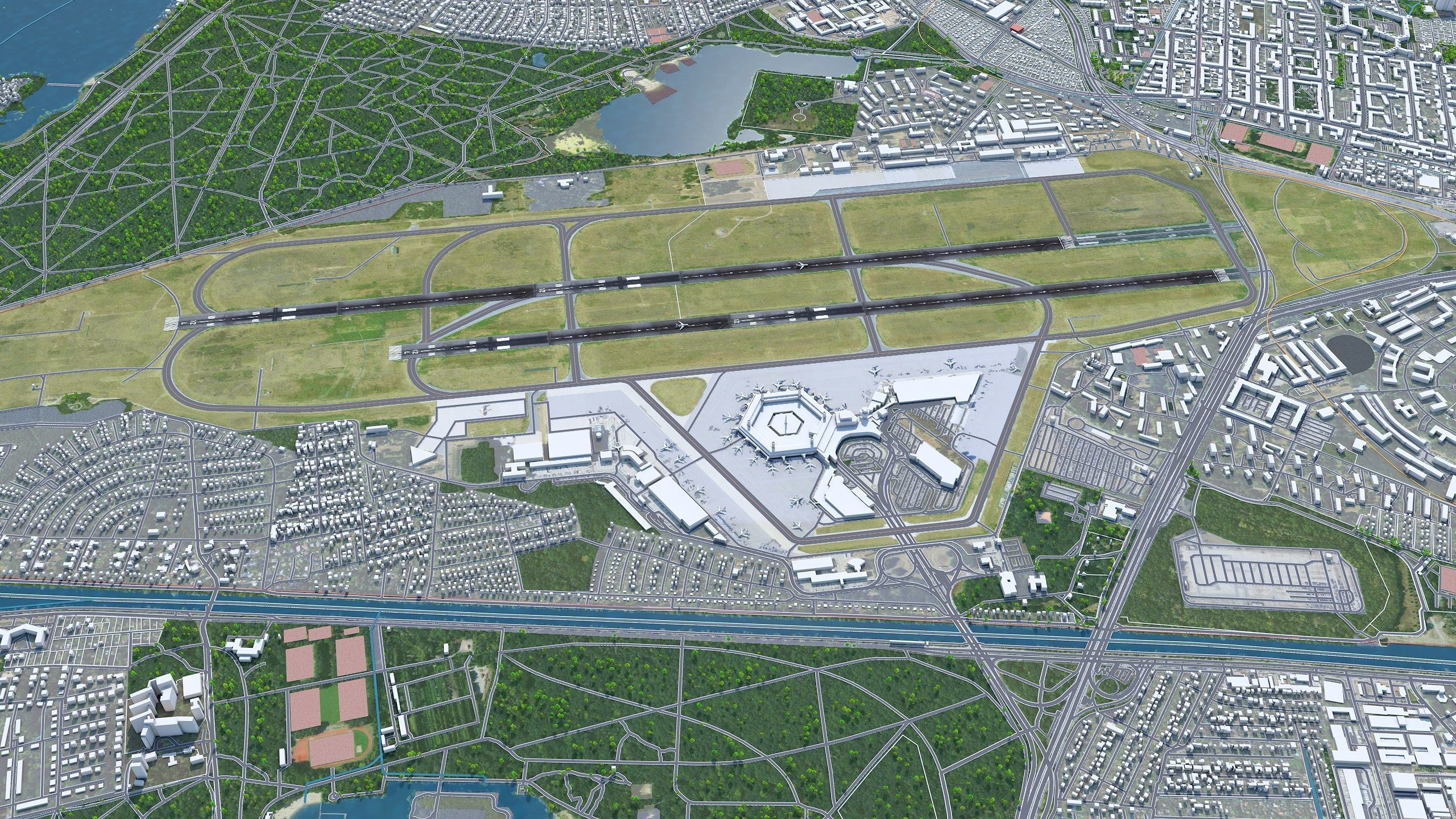 Berlin Tegel Airport 10km Low-poly 3D model_3