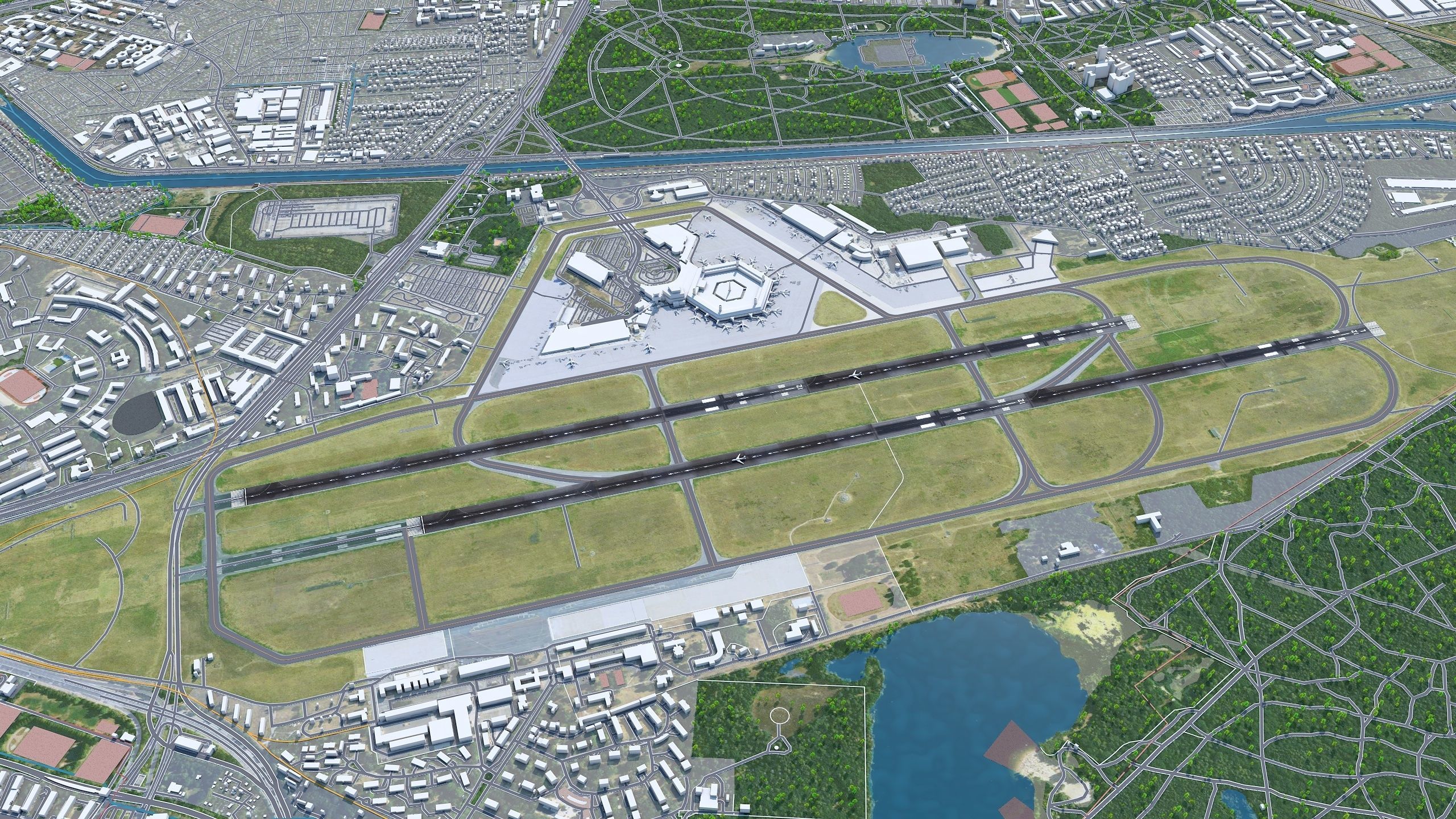 Berlin Tegel Airport 10km Low-poly 3D model_4