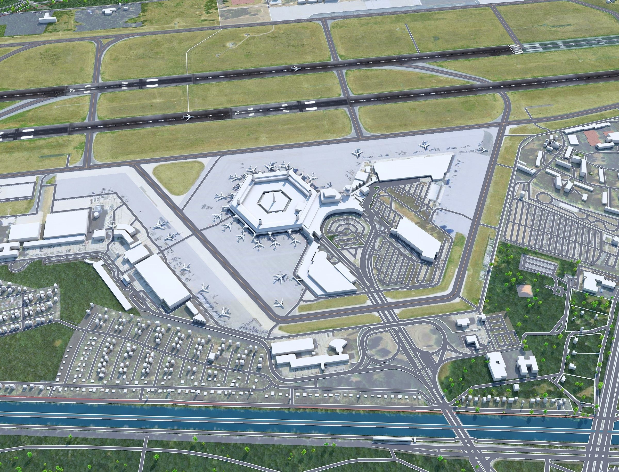 Berlin Tegel Airport 10km Low-poly 3D model_1