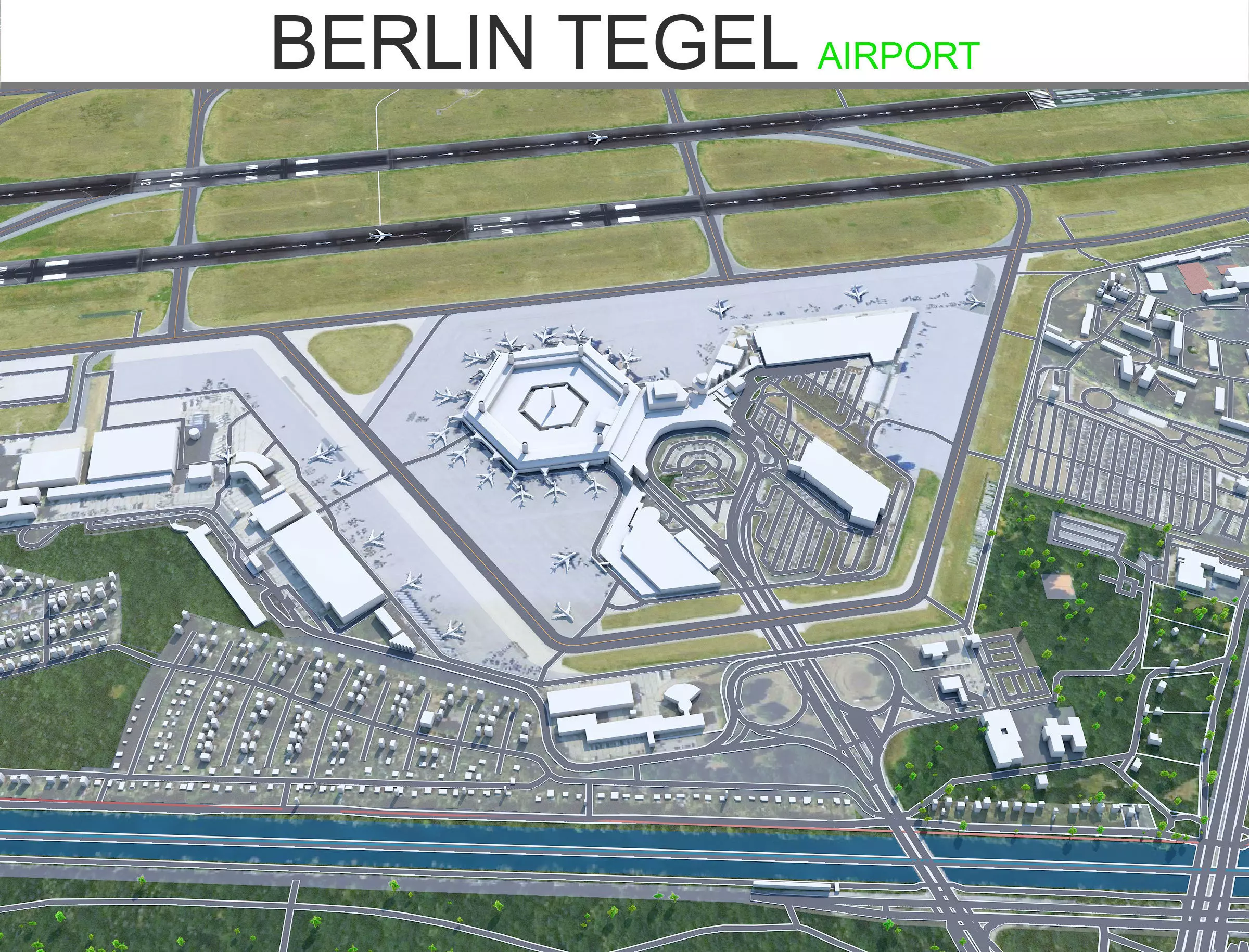 Berlin Tegel Airport 10km Low-poly 3D model_0