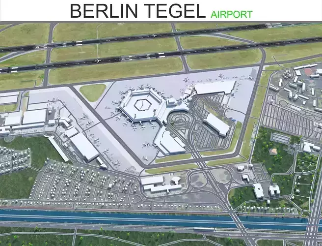 Berlin Tegel Airport 10km Low-poly 3D model