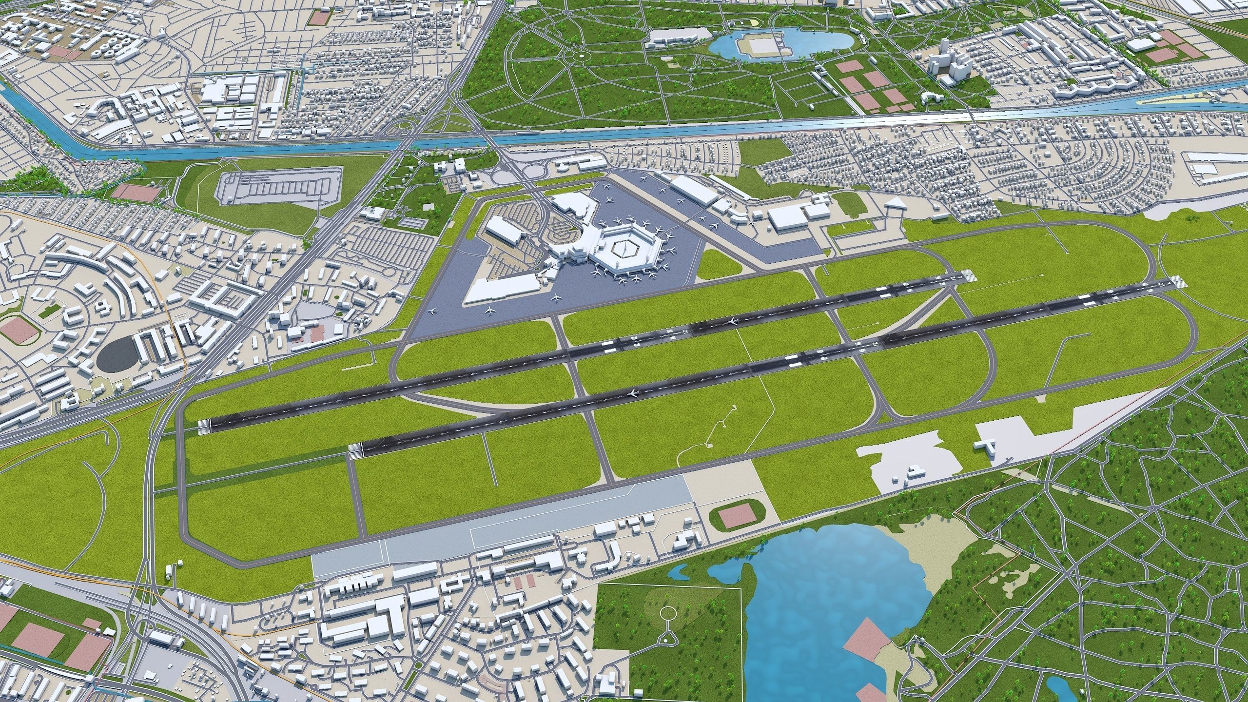Berlin Tegel Airport 10km Low-poly 3D model_5