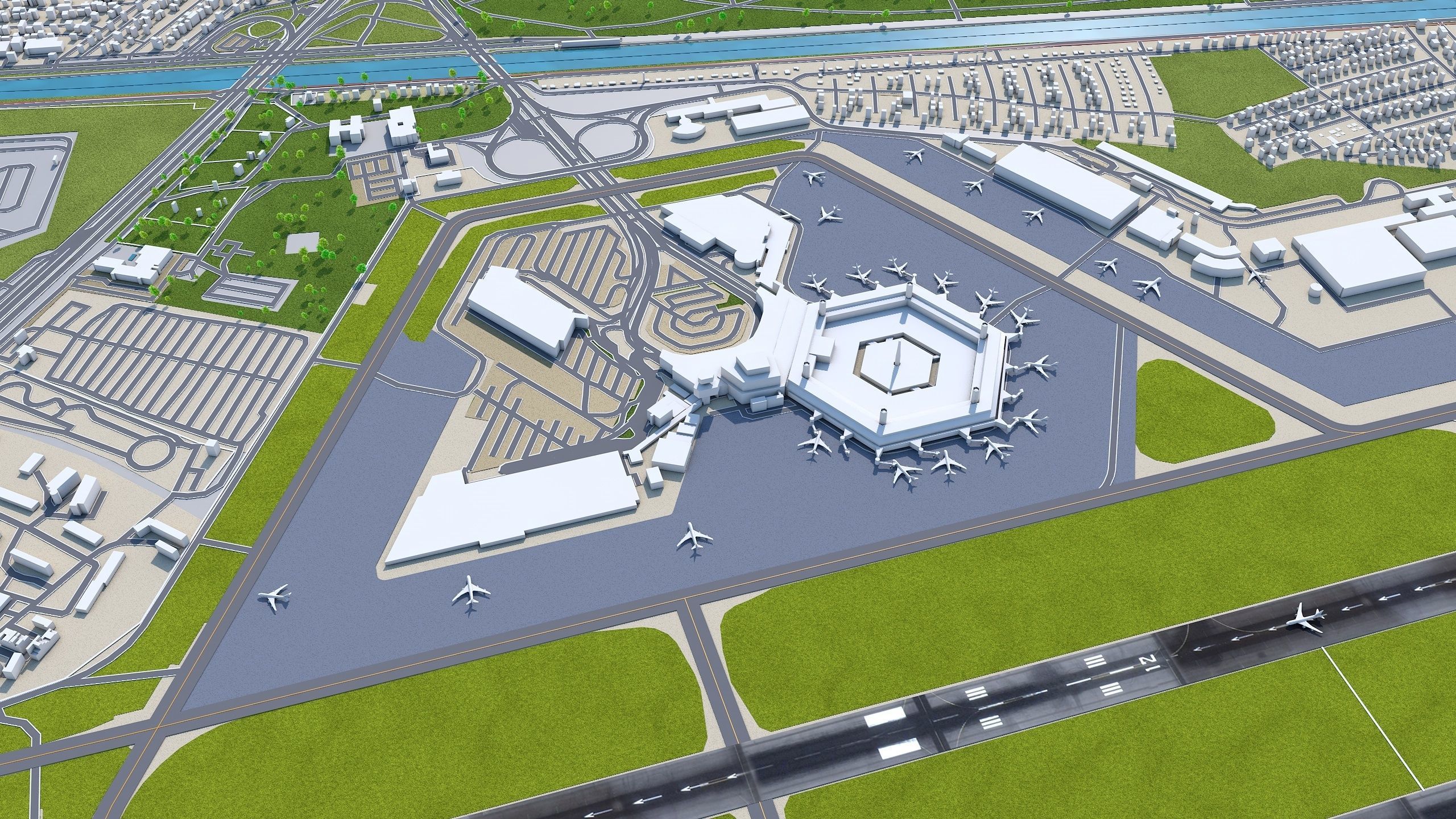 Berlin Tegel Airport 10km Low-poly 3D model_6