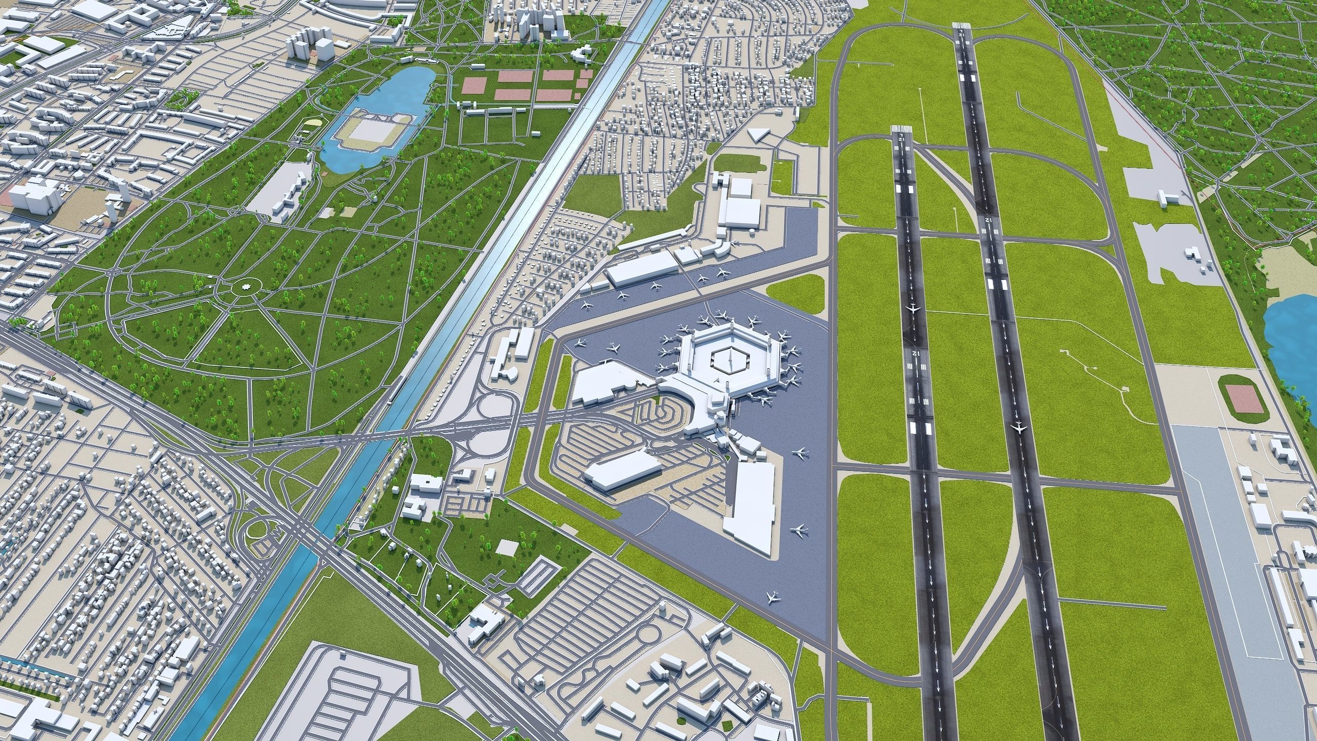 Berlin Tegel Airport 10km Low-poly 3D model_7