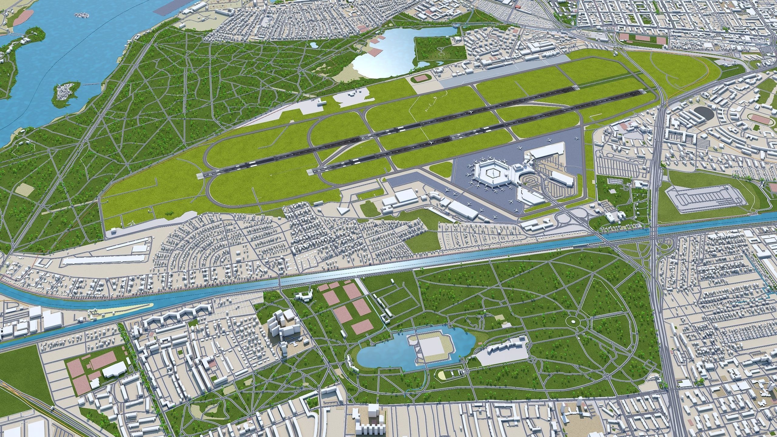 Berlin Tegel Airport 10km Low-poly 3D model_8