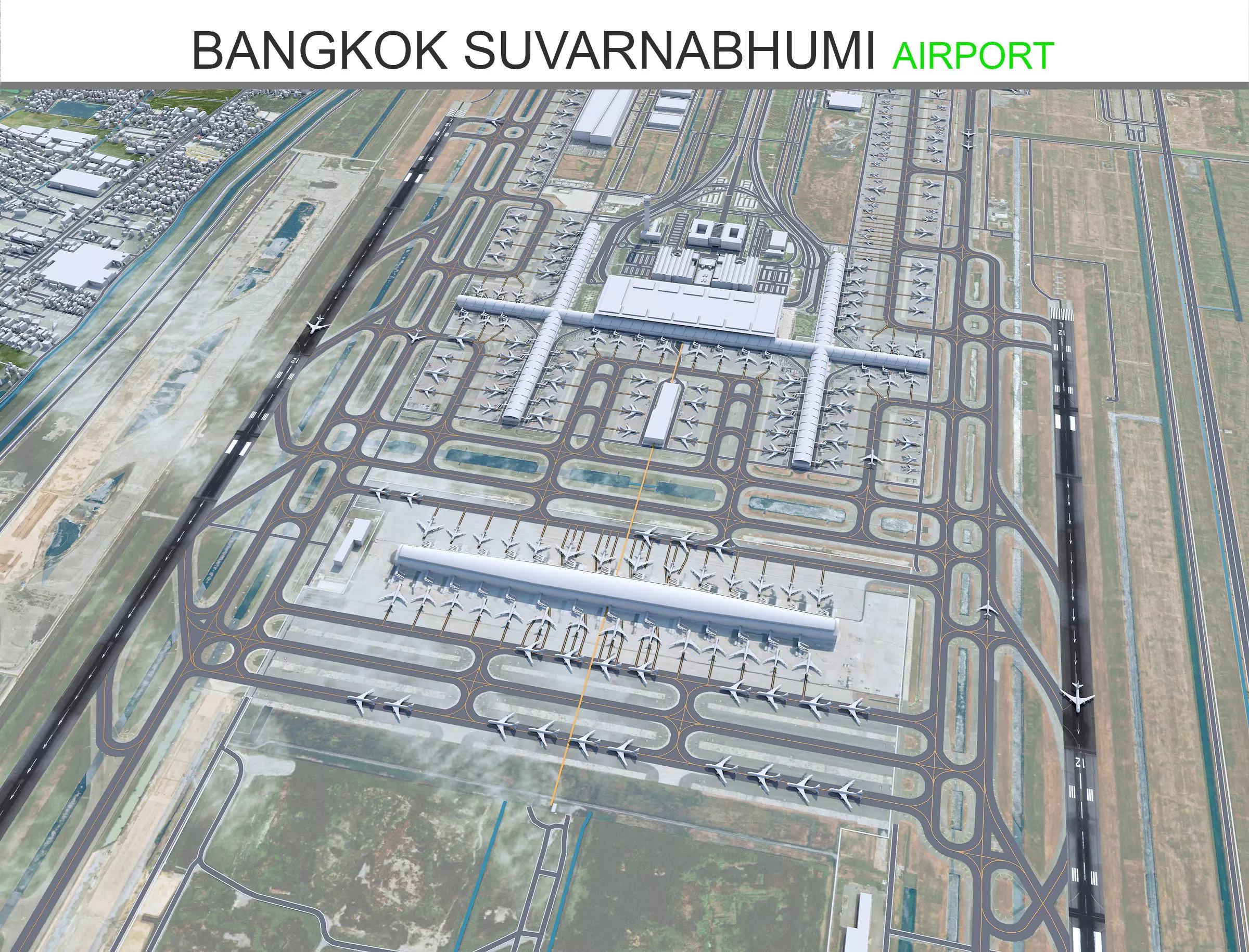 Bangkok Suvarnabhumi Airport 12km Low-poly 3D model