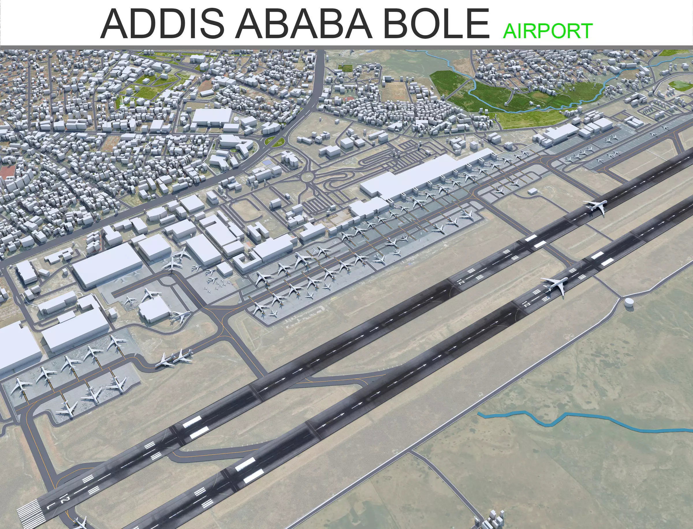 Addis Ababa Bole Airport 10km Low-poly 3D model_0