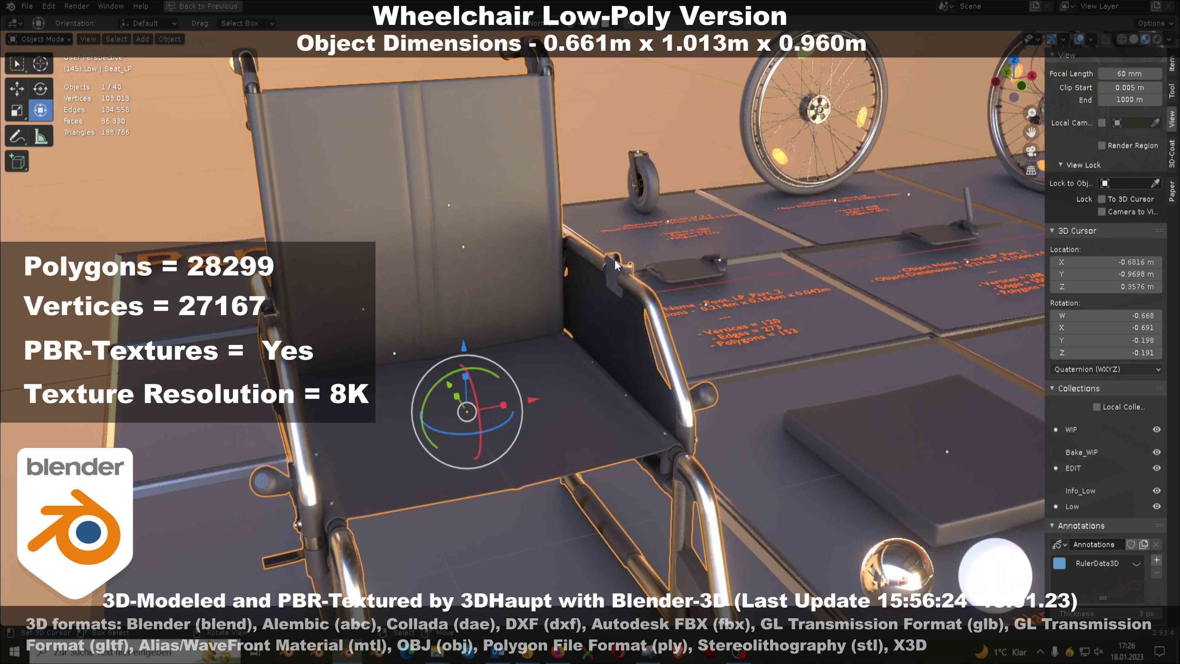 Wheelchair High-Poly and Low-Poly Version 3D Model Collection_45