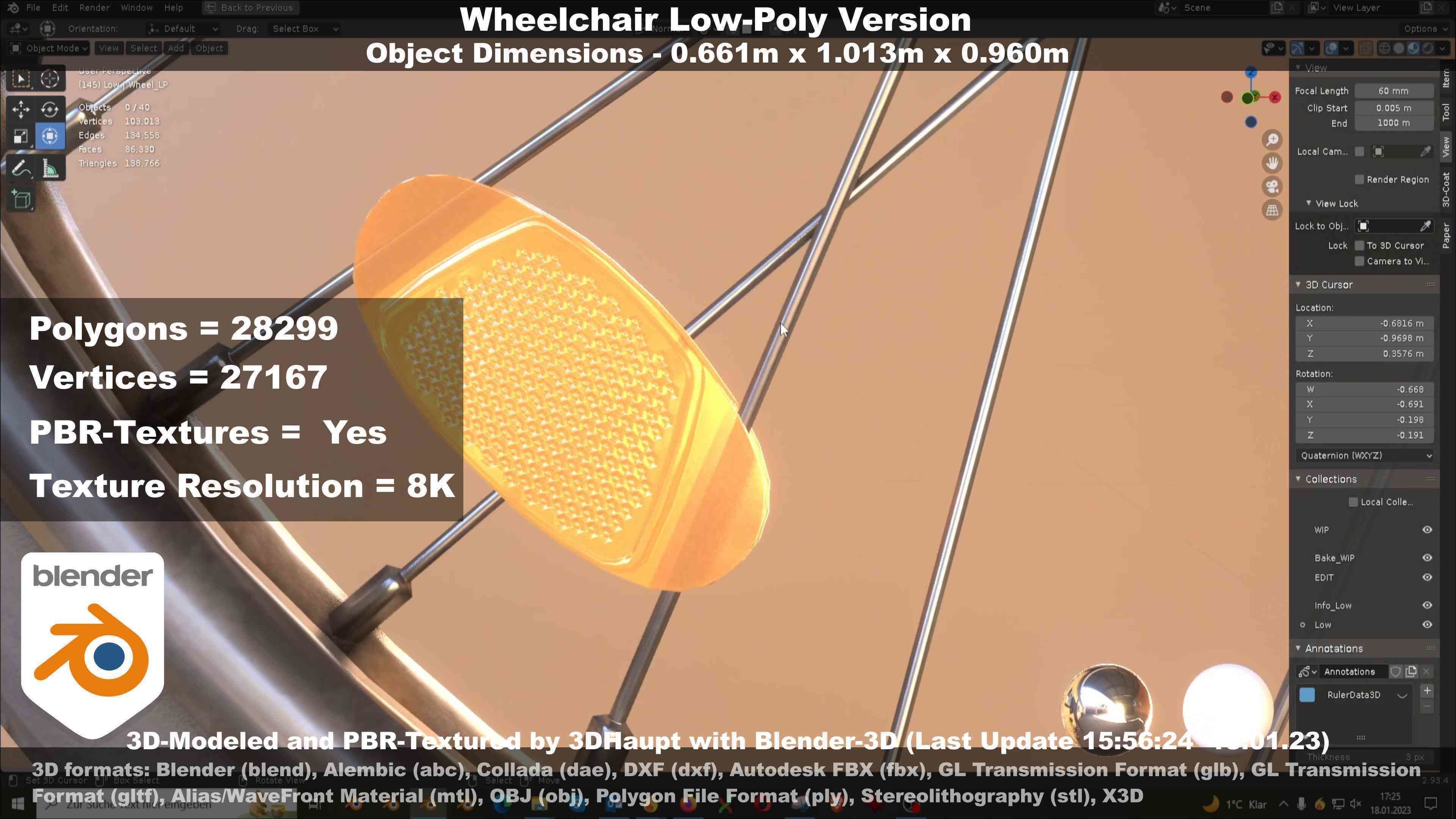 Wheelchair High-Poly and Low-Poly Version 3D Model Collection_60