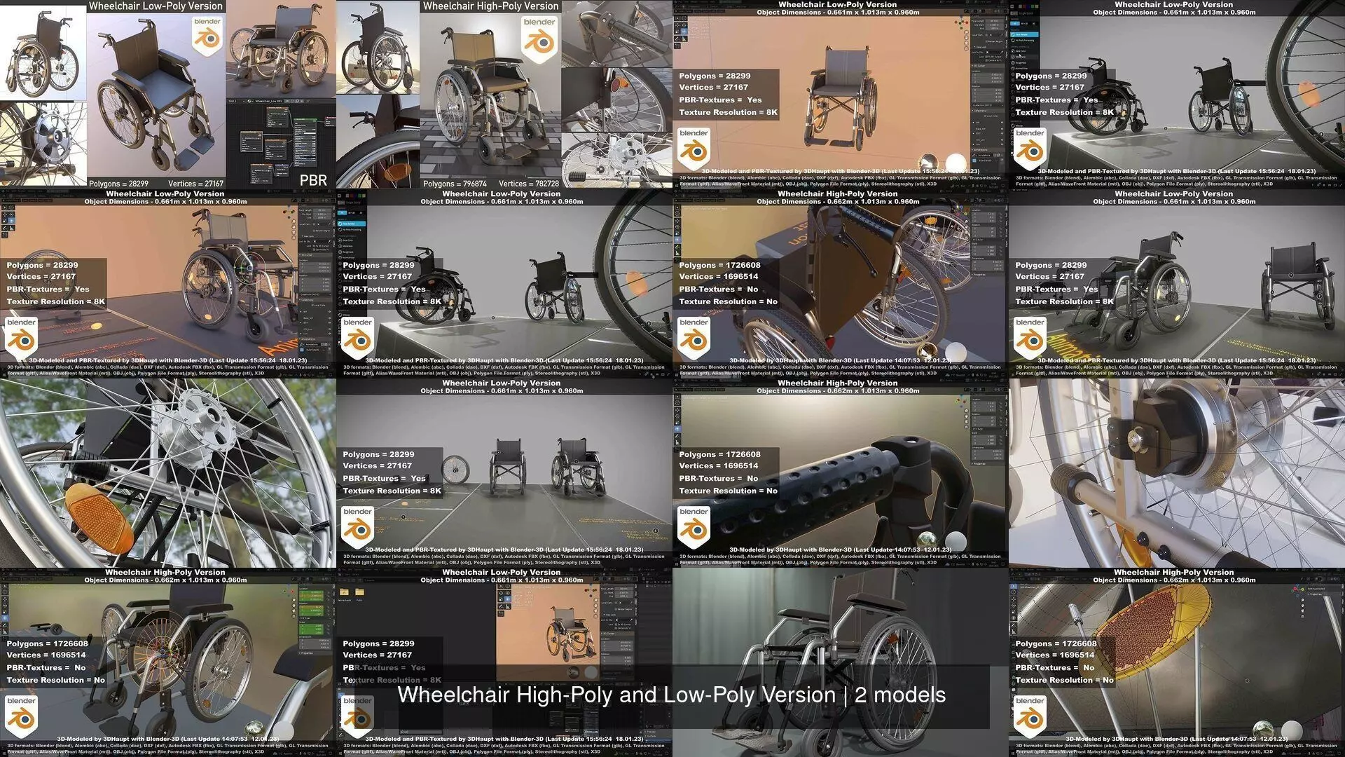 Wheelchair High-Poly and Low-Poly Version 3D Model Collection_2