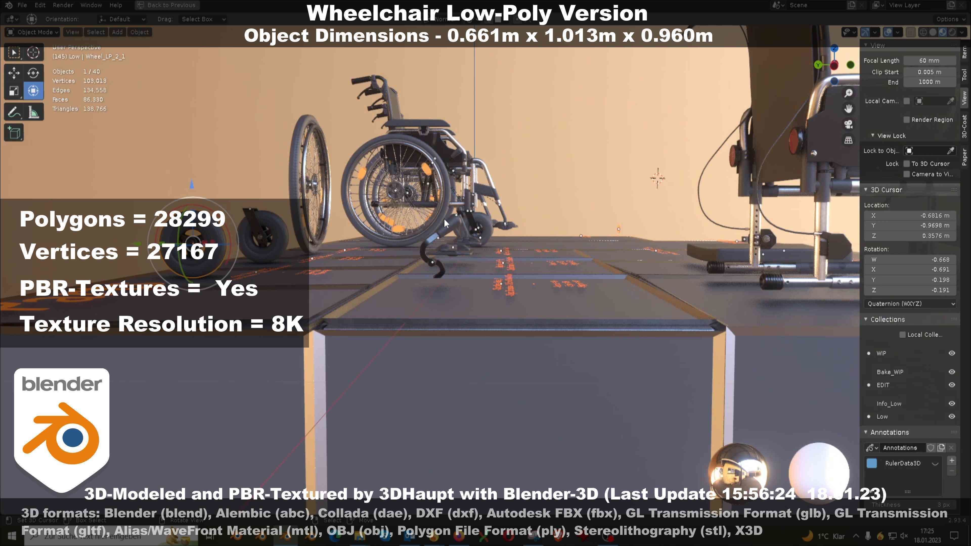 Wheelchair High-Poly and Low-Poly Version 3D Model Collection_35