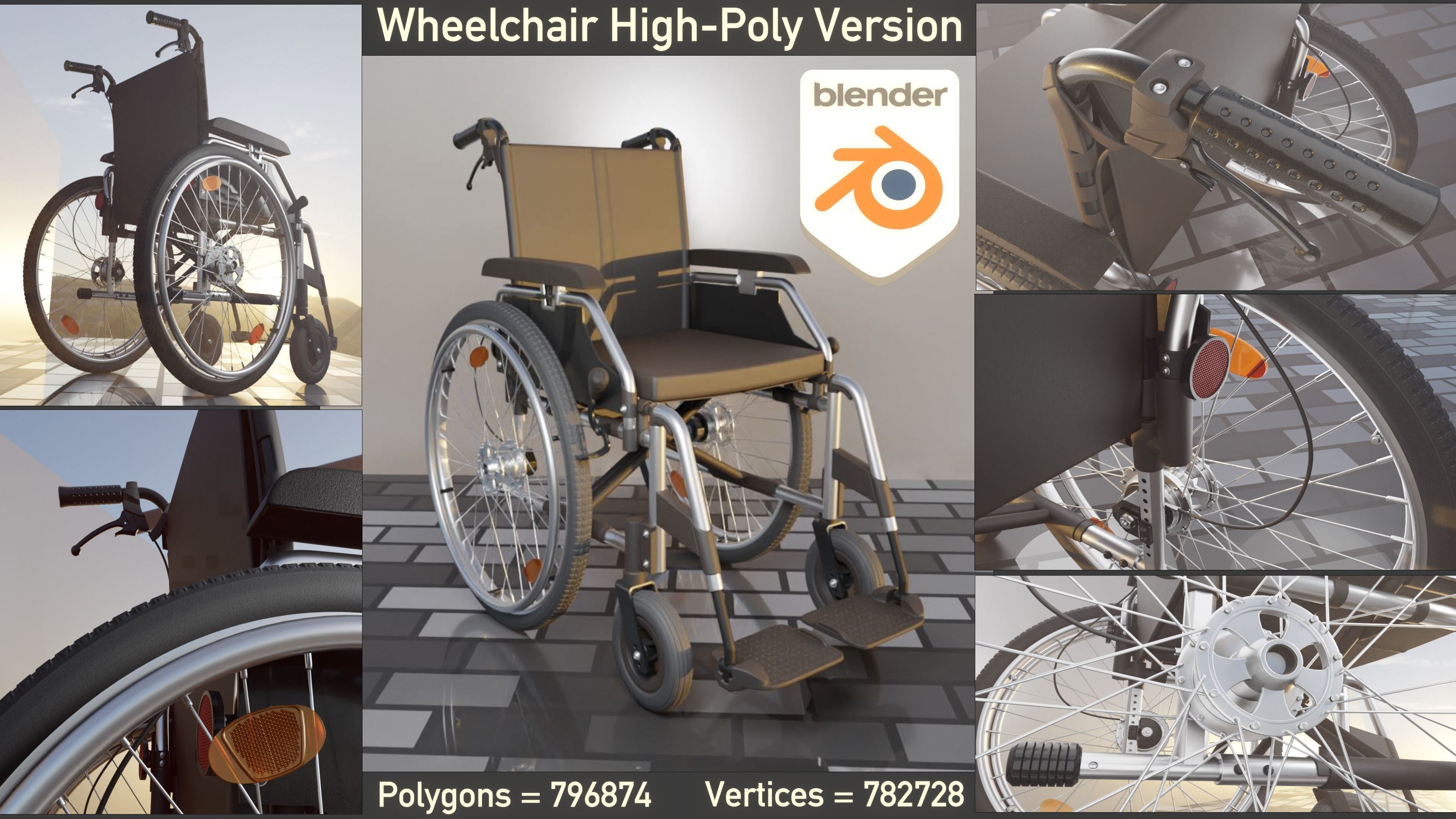 Wheelchair High-Poly and Low-Poly Version 3D Model Collection_18